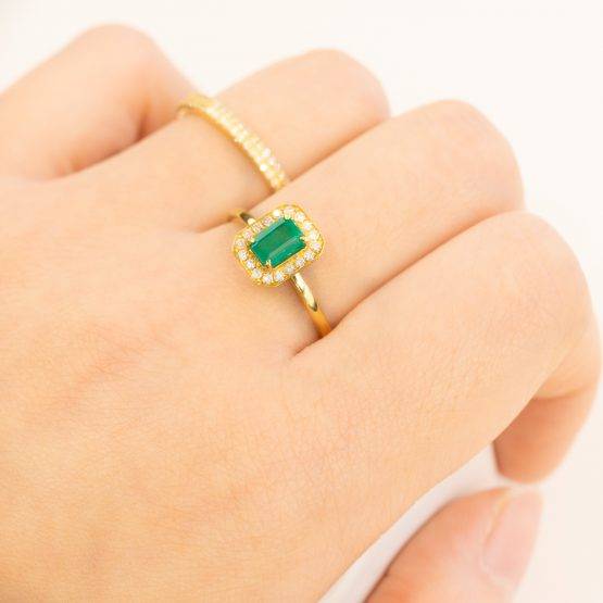 emerald cut emerald halo ring 198204-3