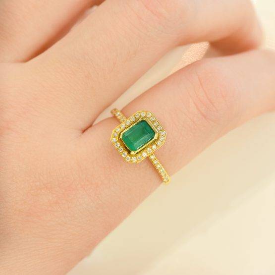 Colombian Emerald Diamond Halo Ring - 198203-2