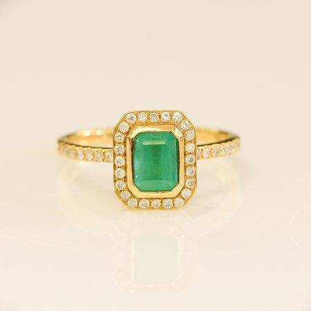 Colombian Emerald Diamond Halo Ring - 198203-3