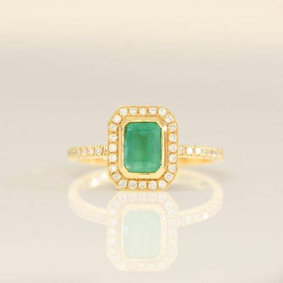 Colombian Emerald Diamond Halo Ring - 198203-7