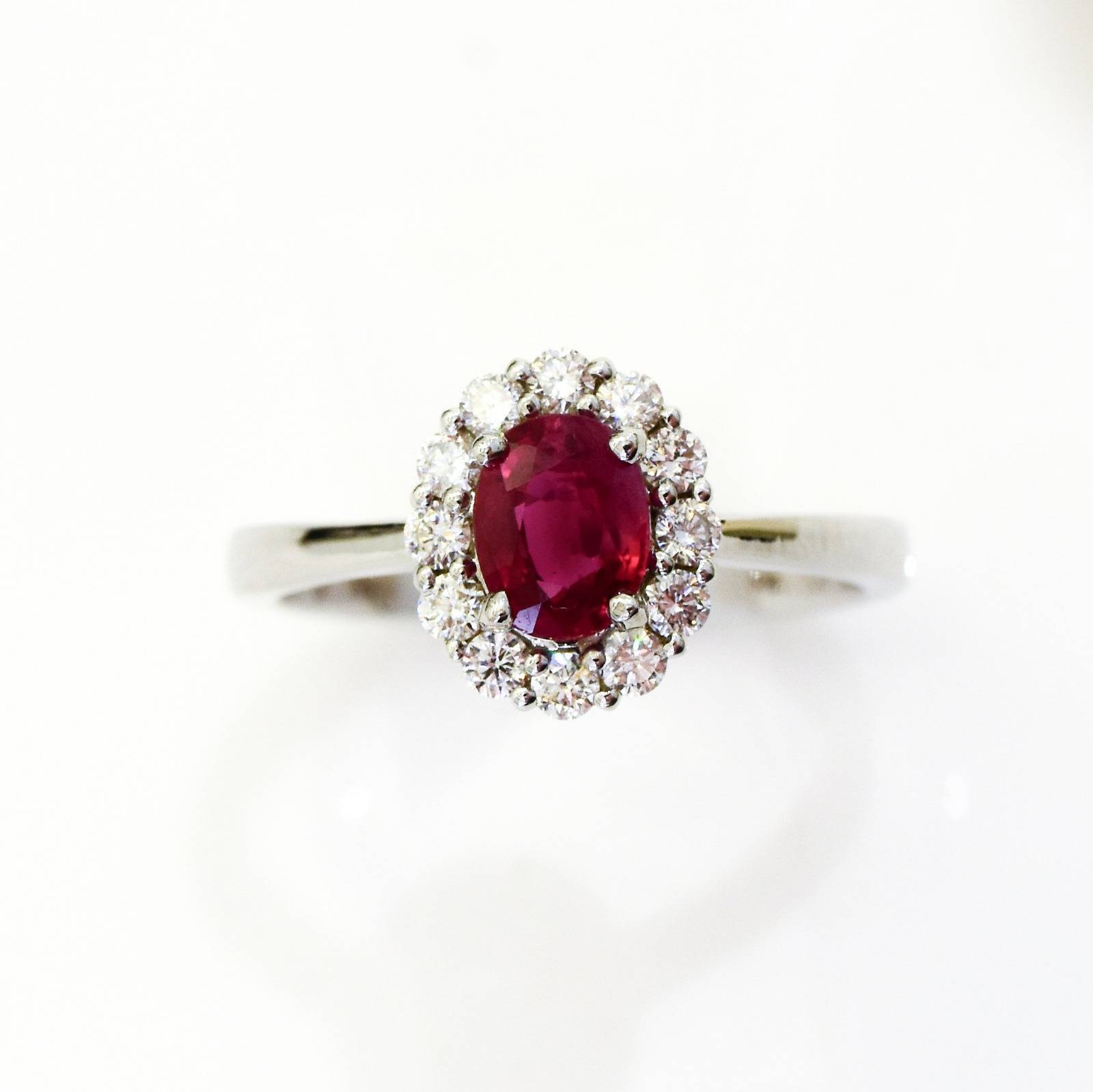 Natural Ruby and Diamonds Ring in 18K White Gold - Gemstone Western