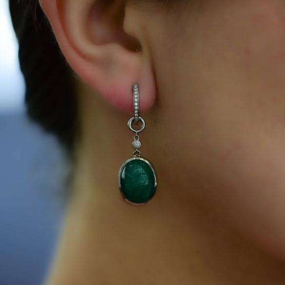 Emerald diamond hoop earrings - 1982171-8