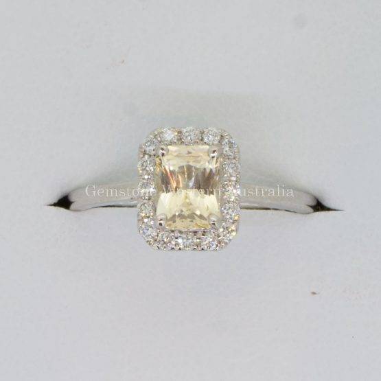 1982255 - Natural Yellow Sapphire Diamond Halo Ring in 18K white Gold