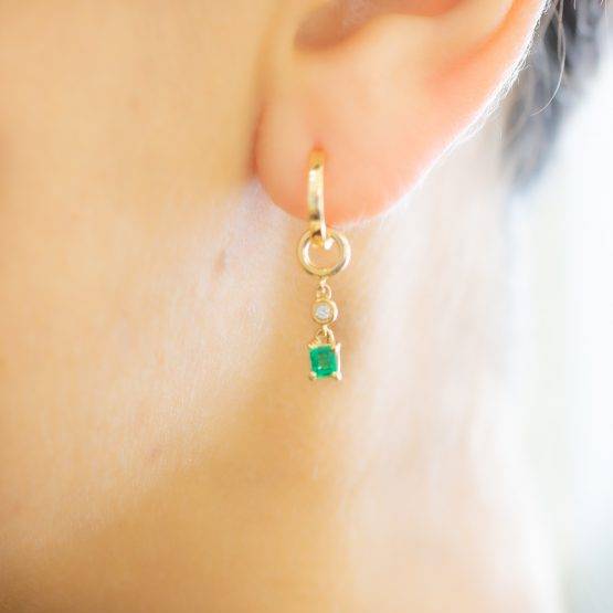 Colombian Emeralds Drop Hoop Earrings - 1982225-1