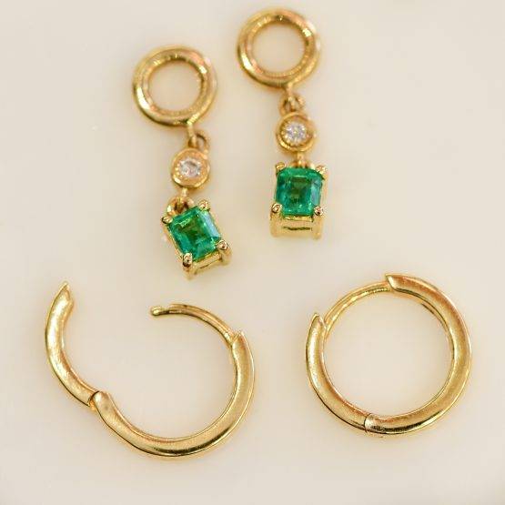 Colombian Emeralds Drop Hoop Earrings - 1982225-2