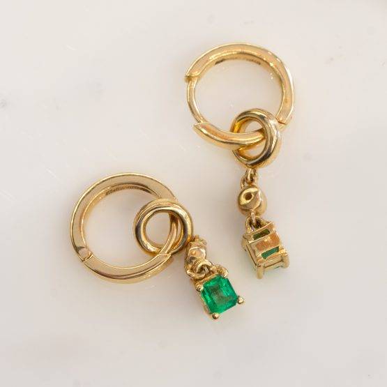 Colombian Emeralds Drop Hoop Earrings - 1982225-4