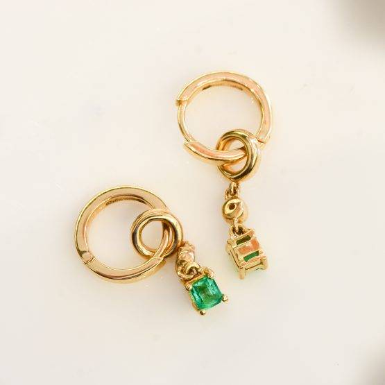 Colombian Emeralds Drop Hoop Earrings - 1982225-6