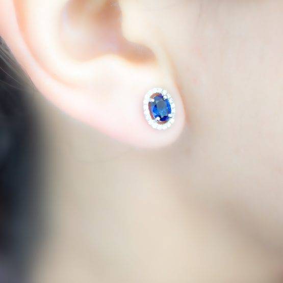 Sapphire & Diamond Halo Stud Earrings - 1982263-3