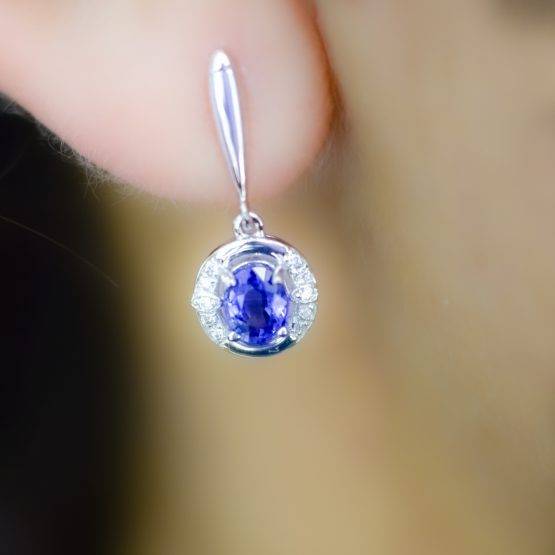 Natural Blue Sapphire and Diamond Drop Earrings - 1982257-4