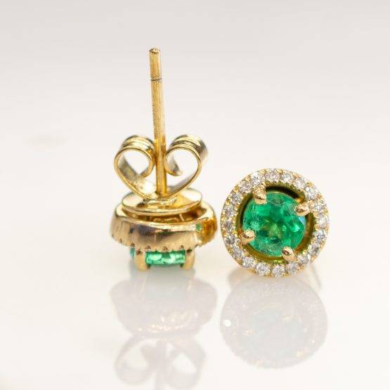 Emerald Diamond Halo Stud Earrings - 1982264-3