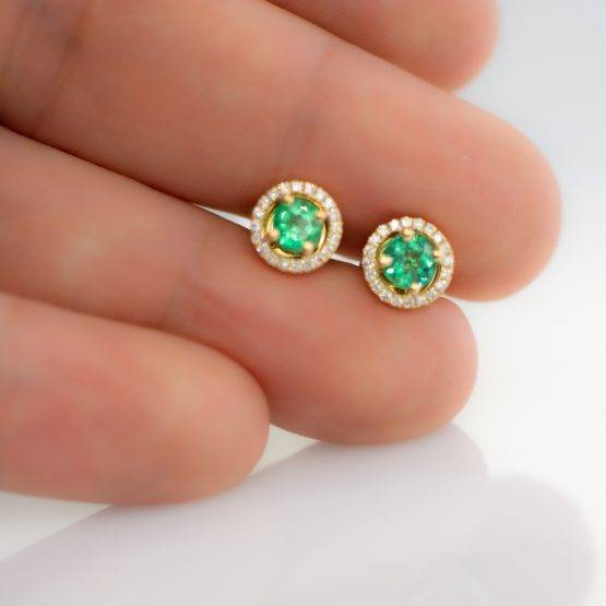 Emerald Diamond Halo Stud Earrings - 1982264-6