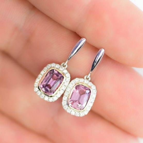 Pink Spinel and Diamond Drop Earrings - 1982256