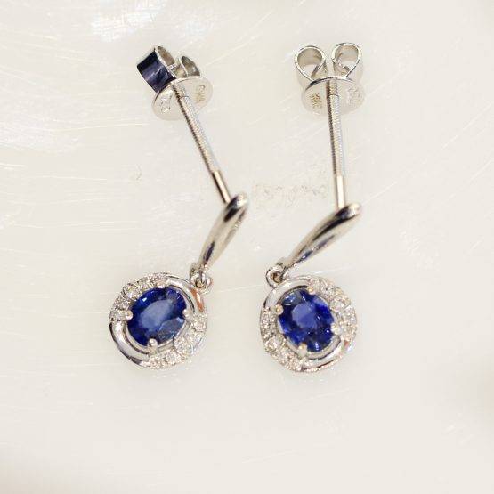 Natural Blue Sapphire and Diamond Drop Earrings - 1982257-6