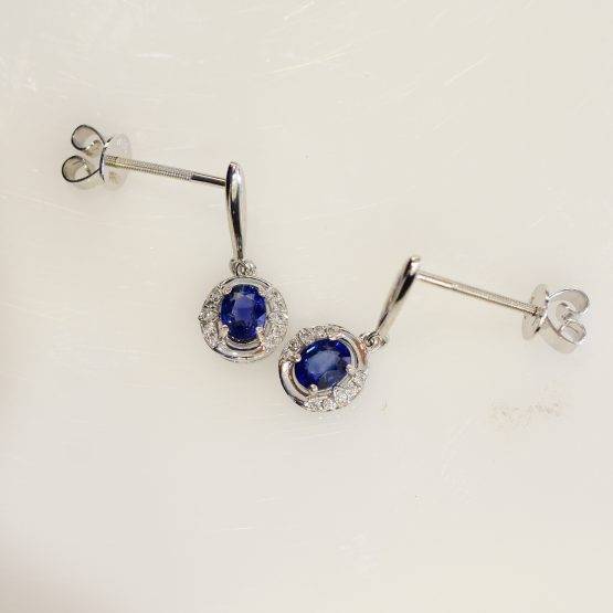 Natural Blue Sapphire and Diamond Drop Earrings - 1982257-3