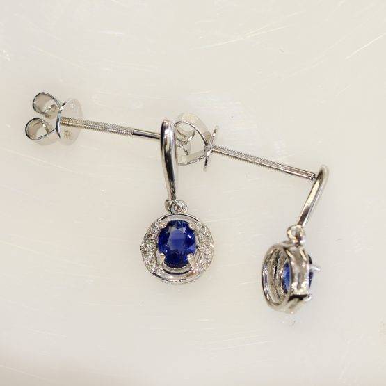 Natural Blue Sapphire and Diamond Drop Earrings - 1982257-5