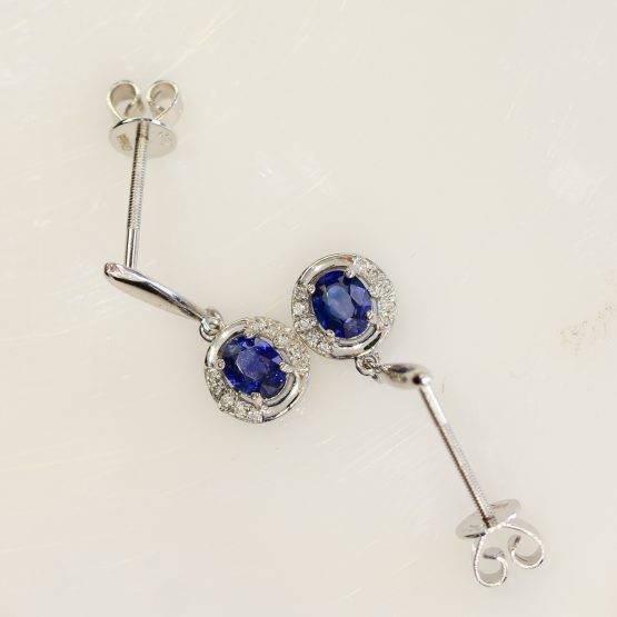 Natural Blue Sapphire and Diamond Drop Earrings - 1982257-1