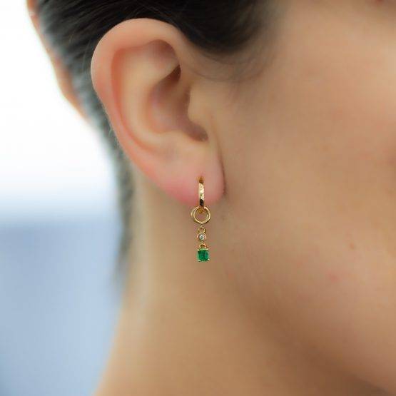 Colombian Emeralds Drop Hoop Earrings - 1982225-7