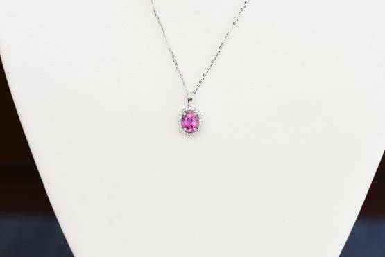 Pink Sapphire and Diamonds Halo Pendant - 1982273-5