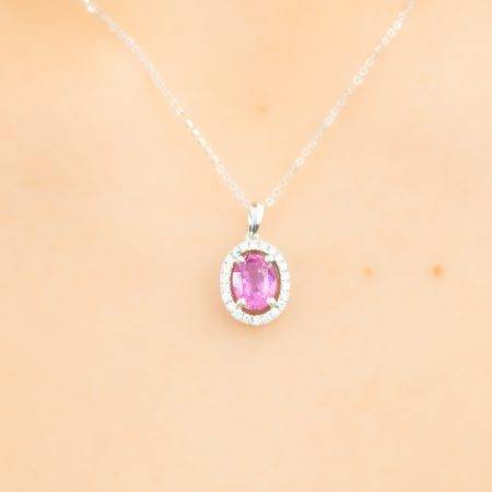 Pink Sapphire and Diamonds Halo Pendant - 1982273