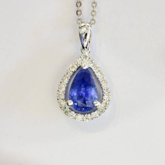 Pear Shaped Sapphire Diamond Halo Pendant - 1982271-4