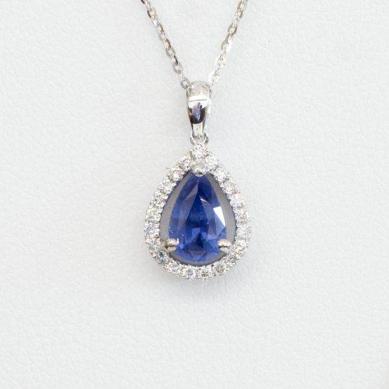 Pear Shaped Sapphire Diamond Halo Pendant - 1982271
