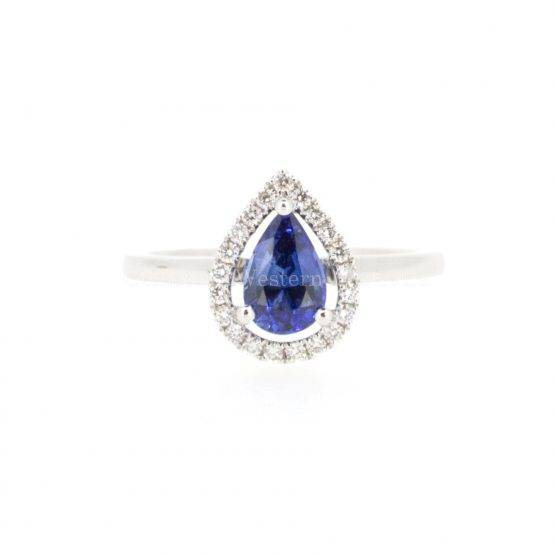 1982269 - Natural Blue Sapphire Pear Cut and Diamond Halo Ring