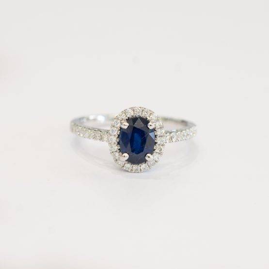 Natural Blue Sapphire and Diamond Halo Ring - 1982274