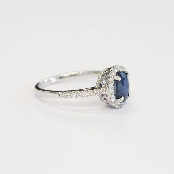 Natural Blue Sapphire and Diamond Halo Ring - 1982274-5