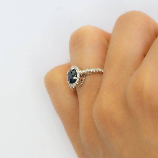 Natural Blue Sapphire and Diamond Halo Ring - 1982274-4