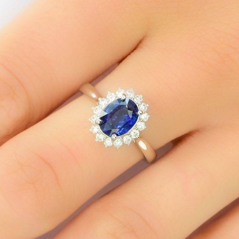 Blue Sapphire & Diamond Ring 18k Gold Diana Inspired Design