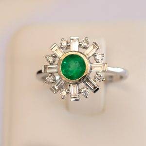 Art Deco Diamond and Colombian Emerald Ring - 1982294-1