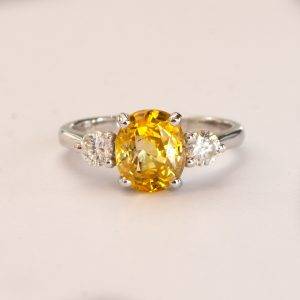 Vivid Yellow Sapphire and Diamonds Three Stone Ring - 1982297-10