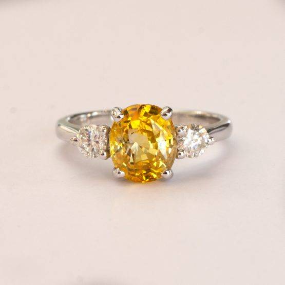 Vivid Yellow Sapphire and Diamonds Three Stone Ring - 1982297-10