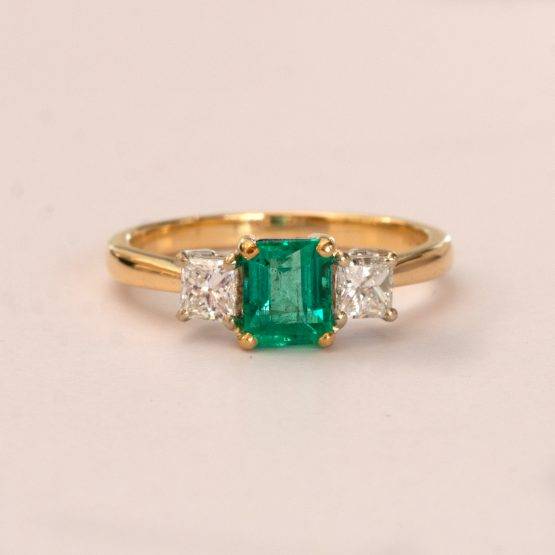 Natural Colombian Emerald and Diamond Three Stone Ring - 1982299-5