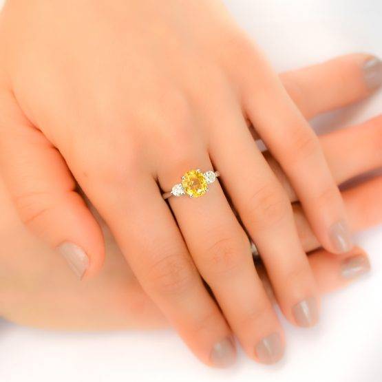 Vivid Yellow Sapphire and Diamonds Three Stone Ring - 1982297-5