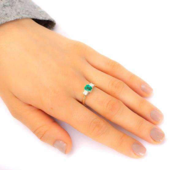 Natural Colombian Emerald and Diamond Three Stone Ring - 1982299-1