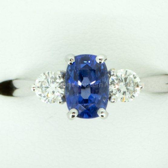 Cornflower Blue Ceylon Sapphire and Diamond Three Stone Ring - 1982298-4