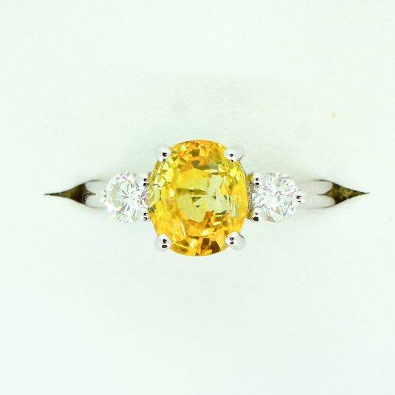 Vivid Yellow Sapphire and Diamonds Three Stone Ring - 1982297