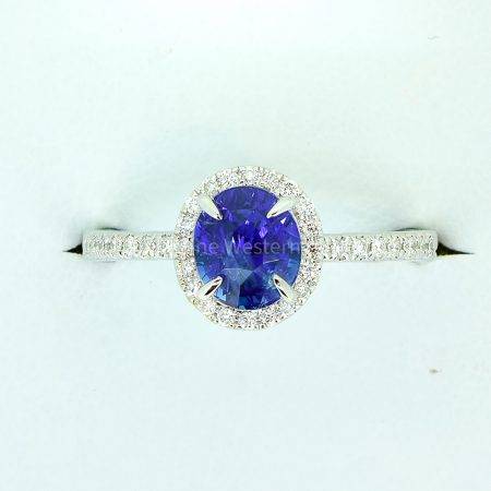 Unheated 1.85ct Ceylon Sapphire and Diamond Halo Ring - 1982300-7