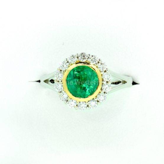 1.20 Carat Colombian Emerald and Diamond Halo Ring - 1982324