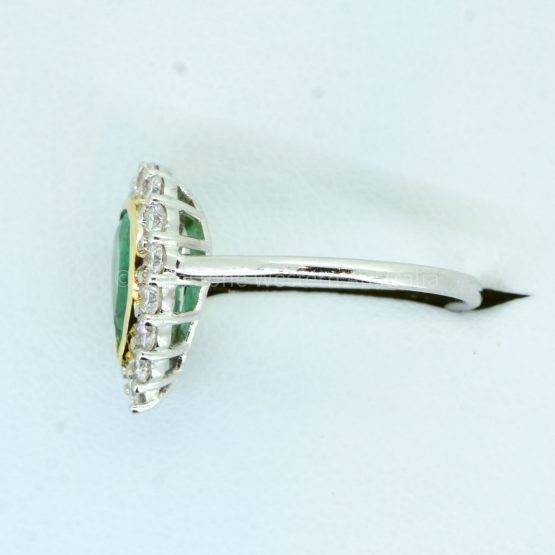 Bezel Set Emerald in a Diamond Halo Ring -2