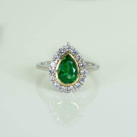 Bezel Set Emerald in a Diamond Halo Ring -1