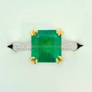 Emerald Cut Natural Colombian Emerald Cocktail Ring with Diamonds - 1982328-4