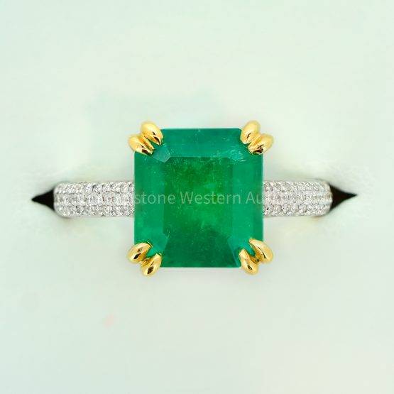Emerald Cut Natural Colombian Emerald Cocktail Ring with Diamonds - 1982328-4