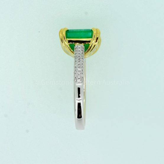 Emerald Cut Natural Colombian Emerald Cocktail Ring with Diamonds - 1982328-3