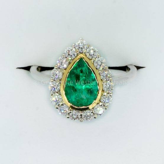 Bezel Set Emerald in a Diamond Halo Ring -3
