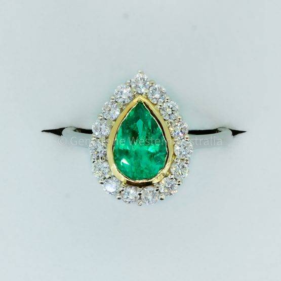 Bezel Set Emerald in a Diamond Halo Ring -4