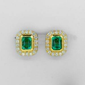 1.26 Carat TW Emerald Cut Emerald and Diamond Earrings 18K Gold - 1982330-1