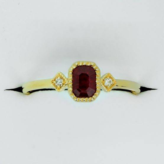 Ruby and Diamond Three Stone Petite Minimal Thin Ring - 1982336-5