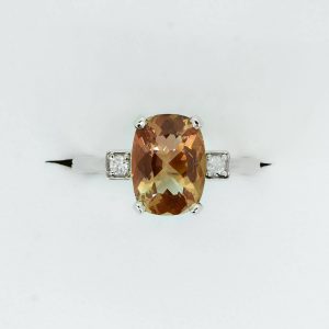 Natural Sunstone Engagement / Dress Ring with Diamonds - 1982339